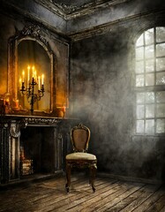 Scary Vintage Interior. Dark Fantasy House