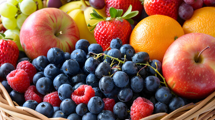 Assorted fruits and vegetables, Ripe fruits isolated on white background, appetizing fruits, Generative Ai - obrazy, fototapety, plakaty