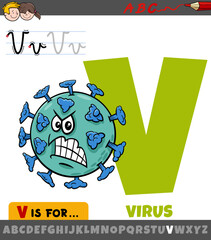 letter V from alphabet with virus character