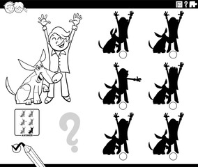 shadow game with cartoon boy and his dog coloring page