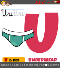 letter U from alphabet with cartoon underwear object