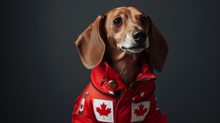 
Dachshund vestido com uniforme canadense  - obrazy, fototapety, plakaty