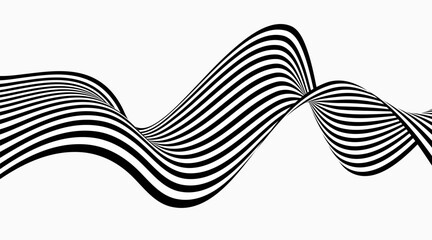 Abstract background optical illusion, black and white curves, flow, wave.