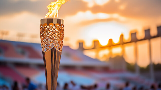 Olympic torch at sunset stadium