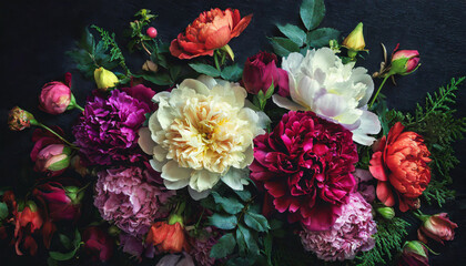 Obraz na płótnie Canvas Vintage bouquet of beautiful flowers on black background.