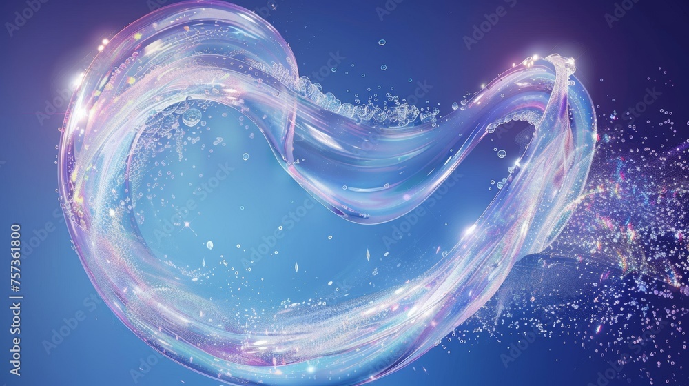 Poster a white detergent wave and swirl of soap shines with bubbles and sparkles. transparent abstract foam