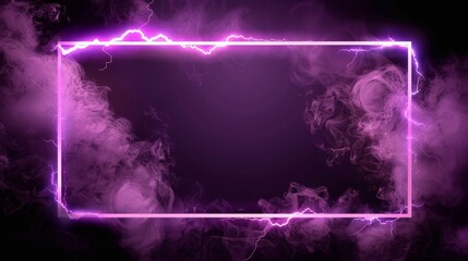 This design element features an empty frame decorated with neon purple toxic smoke and lightning discharges.