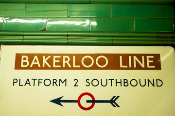 LONDON-  Bakerloo Line sign at Warwick Avenue Underground station