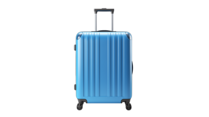Blue travel bag cutout. Isolated suitcase for travel on transparent background