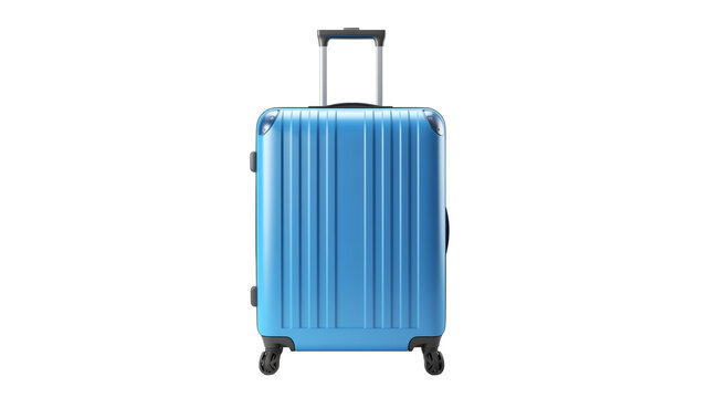 Blue travel bag cutout. Isolated suitcase for travel on transparent background