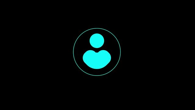 Glowing neon light people icon. Looped Neon Lines abstract on background. Communication man profile icon.
