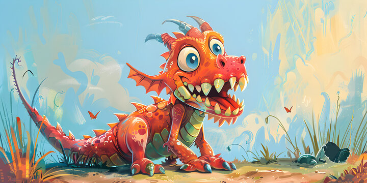 3d dragon Fantasy orange dragon on white background. Cartoon illustration Multi color cute  dragon. Fantasy monster. Colorful bright 3d vector illustration.