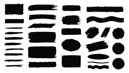 Set doodle bubbles black brush strokes. Black paint grunge collection for banner design