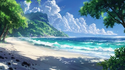 Vibrant Coastal Scene Illustration Wallpaper