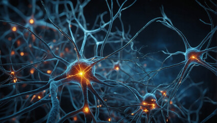 Detailed imagery of active nerve cells, representing the dynamic stimulation and intellectual activity within the human brain.