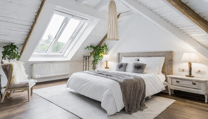 White attic master bedroom interior
