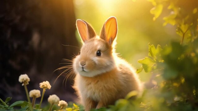 a rabbit in the flower garden