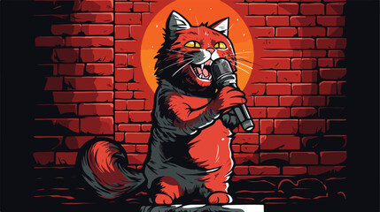 A Cartoon Vector Hand Drawn Illustration Of A Cat Wi - obrazy, fototapety, plakaty