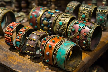 Ancient different tribe bracelet. Tribal party ornament local souvenir. Generate Ai