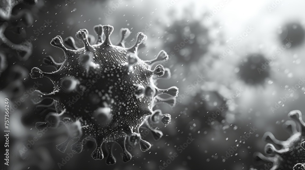 Poster Illustration of a shield from viruses in abstract polygonal style on a light background. Modern illustration of a shield from viruses in silhouette.