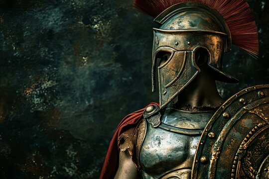 Ancient greek warrior war. Sword and helmet. Generate Ai