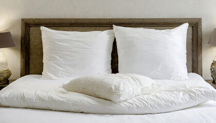 White bedding sheets and pillow background, Messy bed concept