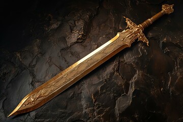Ancient relic sword gold. Handle metal knife battle steel. Generate Ai - obrazy, fototapety, plakaty