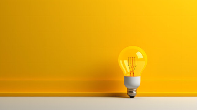 An illuminating lightbulb centered against a vibrant yellow backdrop symbolizes creativity and inspiration
