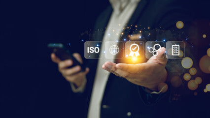 ISO standards quality control, assurance and warranty business technology concept. Touching on...