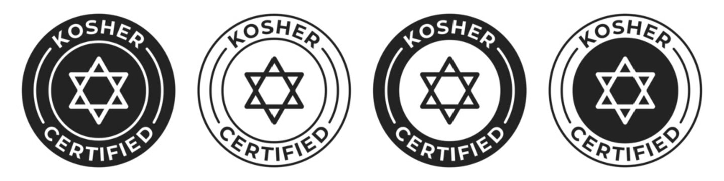 Kosher certified label. Kosher food illustration for product packaging badge isolated.
