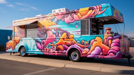 A vibrant lineup of food trucks each offering a different delight: burgers