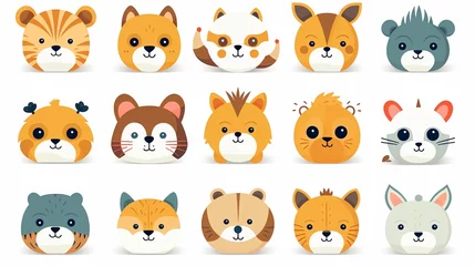 Deurstickers Schattige dieren set Collection of icon illustrations of various cute and funny animals