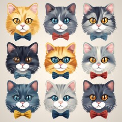 Seamless pattern with hipster cute cats