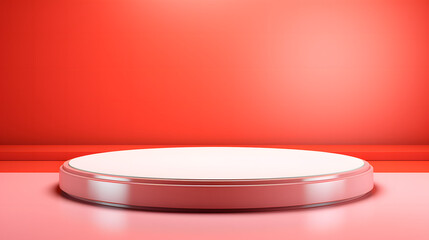 A modern and sleek product display podium set against a gradient red background, ideal for highlighting luxury items