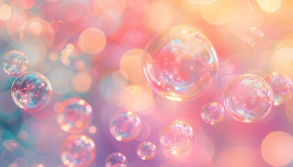 soap bubbles with pink bokeh background - obrazy, fototapety, plakaty