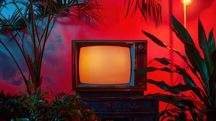 a vintage telivision with plants