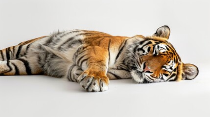 Obraz premium dead tiger laying down on white background