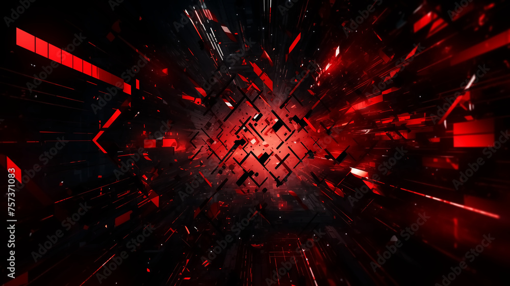 Aufkleber dynamic abstract image with an explosion of red and black geometric shapes, giving a sense of chaoti