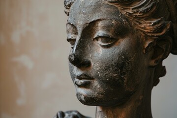Fototapeta na wymiar Ancient woman statue looking away. Female white sculpted bust. Generate ai
