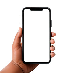 Mano sosteniendo un moderno teléfono móvil.
Mock-up de teléfono celular con pantalla blanca sobre fondo transparente.
