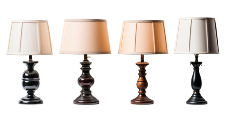 artículos de decoración y mobiliario para el hogar.
Conjunto de diferentes lámpara de mesa vintage de diseño aislado sobre fondo transparente.v - 757371274