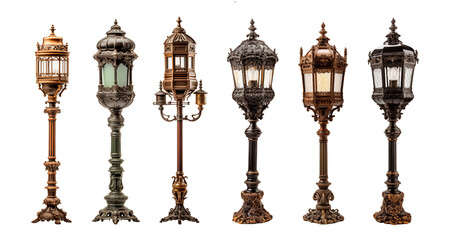 Colección de viejos postes de la lámpara de la calle o farolas
Poste de luz farola aislada en...