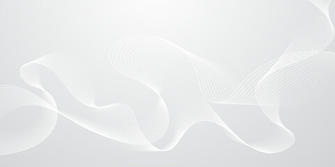 Gray and white abstract background with flowing particles. Digital future technology concept. Abstract white paper wave background and abstract gradient and white wave curve lines.