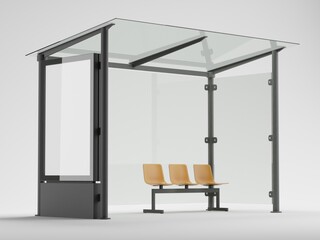 Bushaltestelle mit City-Light-Poster Leuchtkasten, für Plakate, mit leerer Werbefläche. Für Mock-Up und Präsentationen
