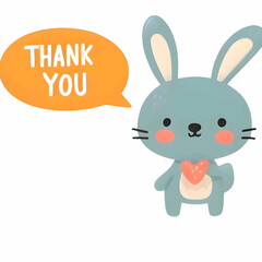 Vector illustration of a cute bunny saying thank you. Thankyou card. Cute cartoon bunny.