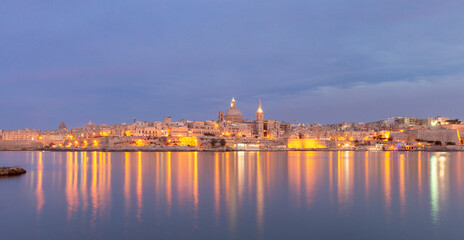 St John's Cathedral on the Valletta waterfront at sunset. - 757372255