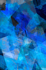 abstract blue black background with textured transparent squares in random layers