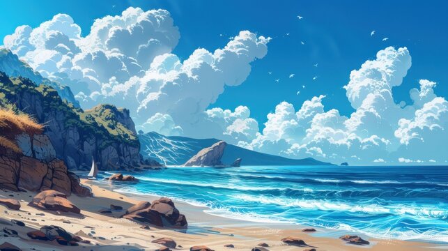 Coastal Paradise Illustrated in Wallpaper