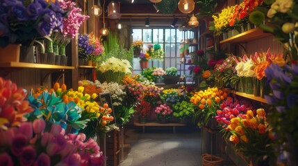 Fototapeta na wymiar Exploring the Vibrant Ambiance of a Cozy Flower Shop