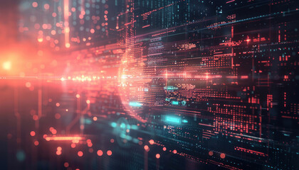 Conceptual image displaying a server room with energetic data streams and light effects symbolizing network activity